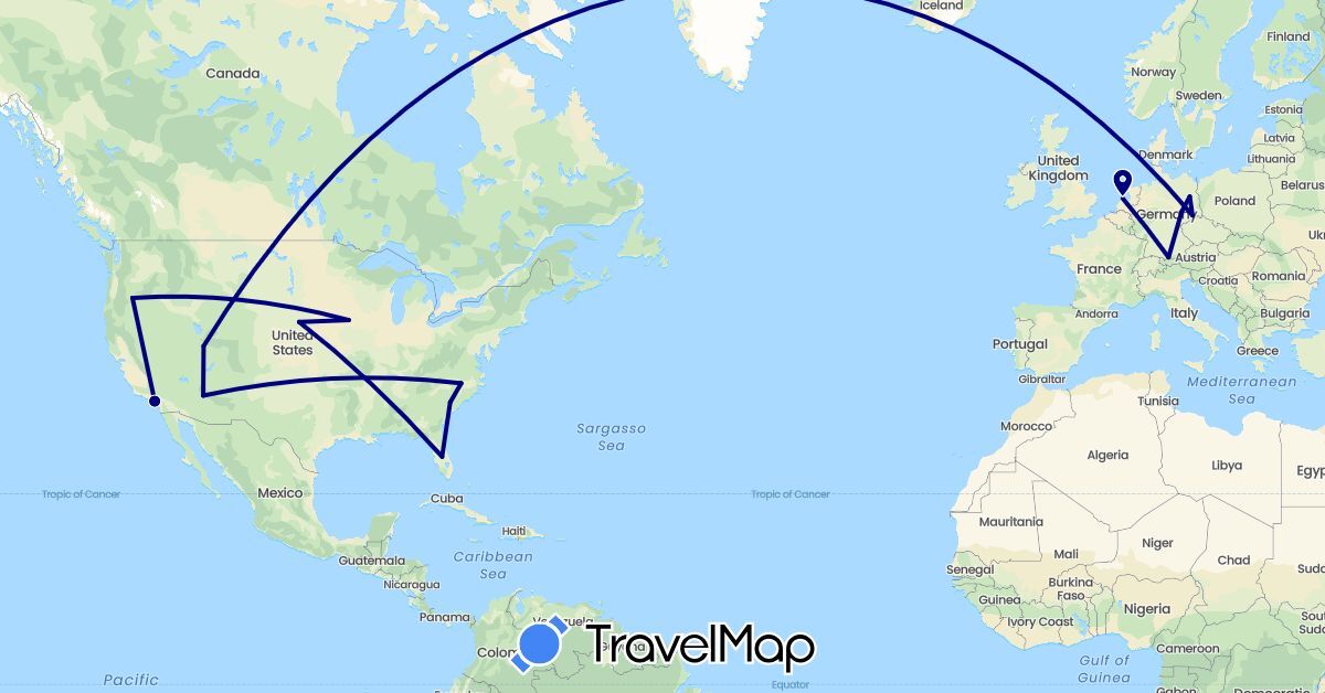 TravelMap itinerary: driving in Germany, Netherlands, United States (Europe, North America)